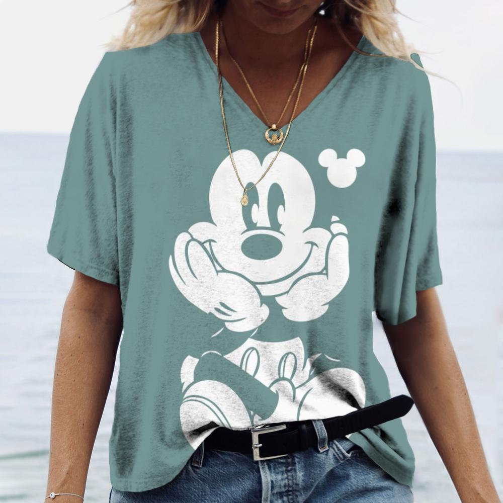 Casual Loose Top V-neck Versatile Short Sleeve Fashion Print T-Shirts Women’s