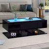 100*50*35cm Coffee Table, High Gloss Sofa Table, Living Room Table with Drawers, Coffee Table with LED Light, Glass Top, Black