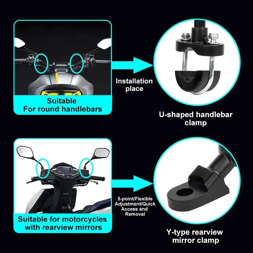 New Motorcycle Mobile Phone Holder Navigation Bracket 360° Rotation Shockproof Bike Handlebar Rearview Mirror Mount GPS Clip