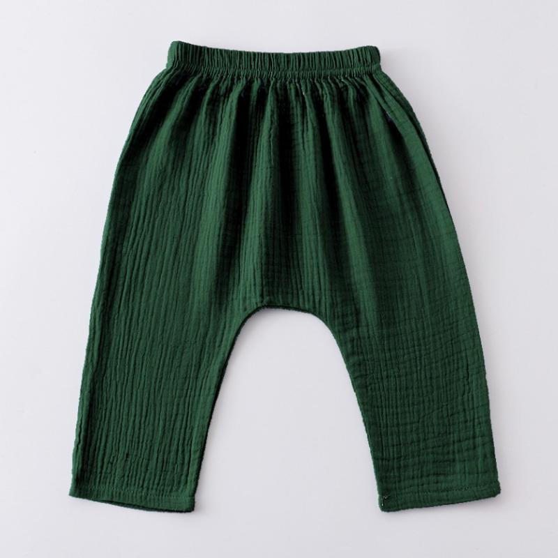 

Детские брюки для мальчиков и девочек, летние однотонные льняные плиссированные брюки, детские брюки до щиколотки для малышей, повседневные шаровары 130cm зелёный