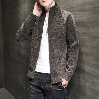 Herren Schwarzer Reißverschluss Rollkragen Strick Cardigan Lässiger Langarm Warmer Pullover Jacke