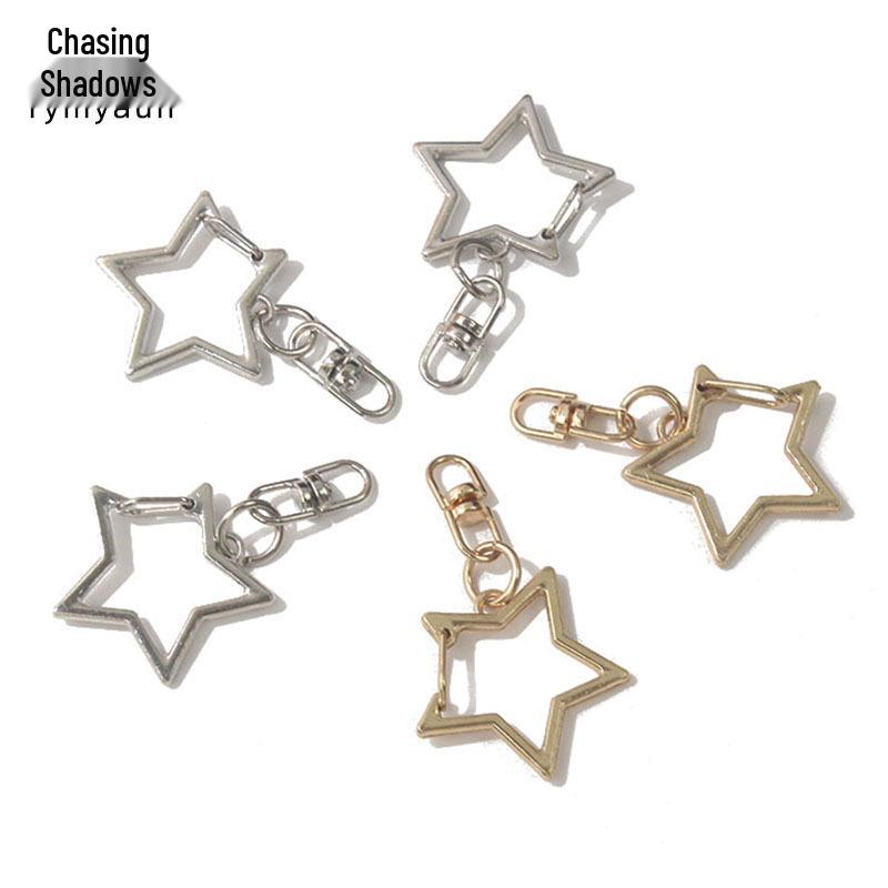 DIY Five-Pointed Star Metal Keychain Pendant with Creative Irregular Alloy Spring Buckle