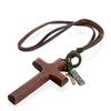 Religious Handmade Cross Necklace Metal Tags Crucifix Pendant Chain Wood Cross Necklace  Church