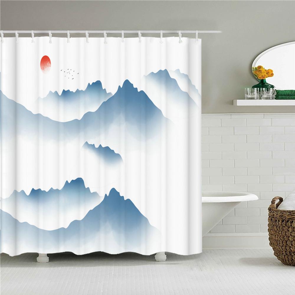 Chinese Style Flowers Bird Scenery Waterproof Shower Curtain Bath Curtains 3d Printing Bathroom with Hooks Washable Cloth Screen