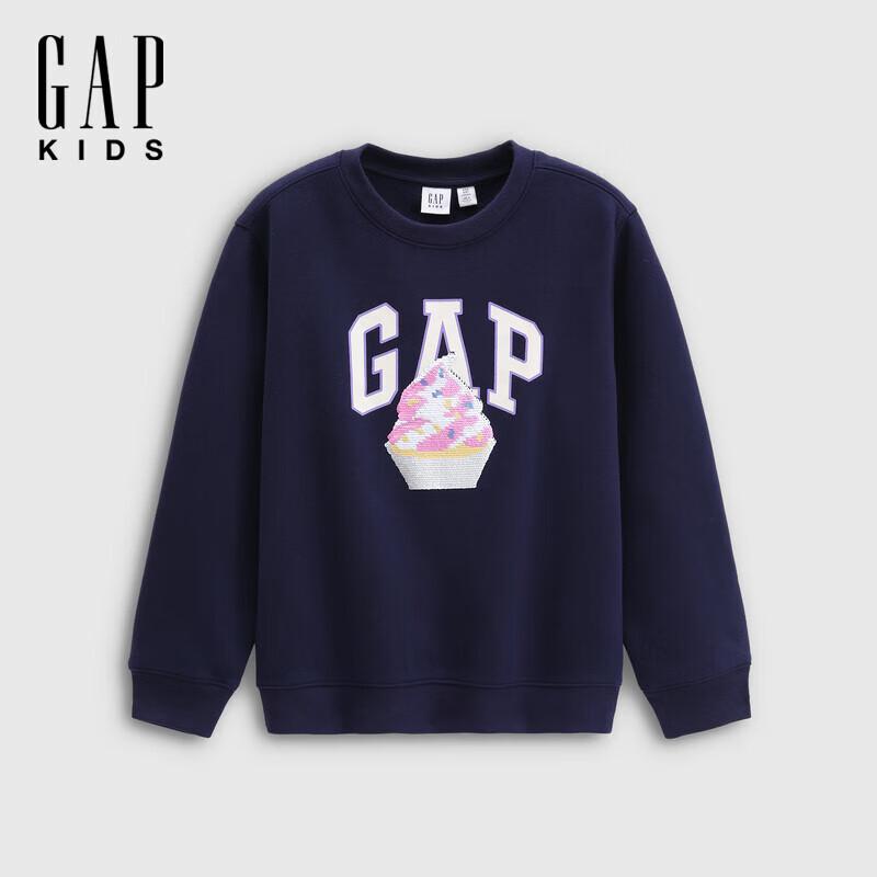 GAP Girl s 2025 Autumn Flip Sequin Logo Fleece Pullover Sweatshirt 120/60