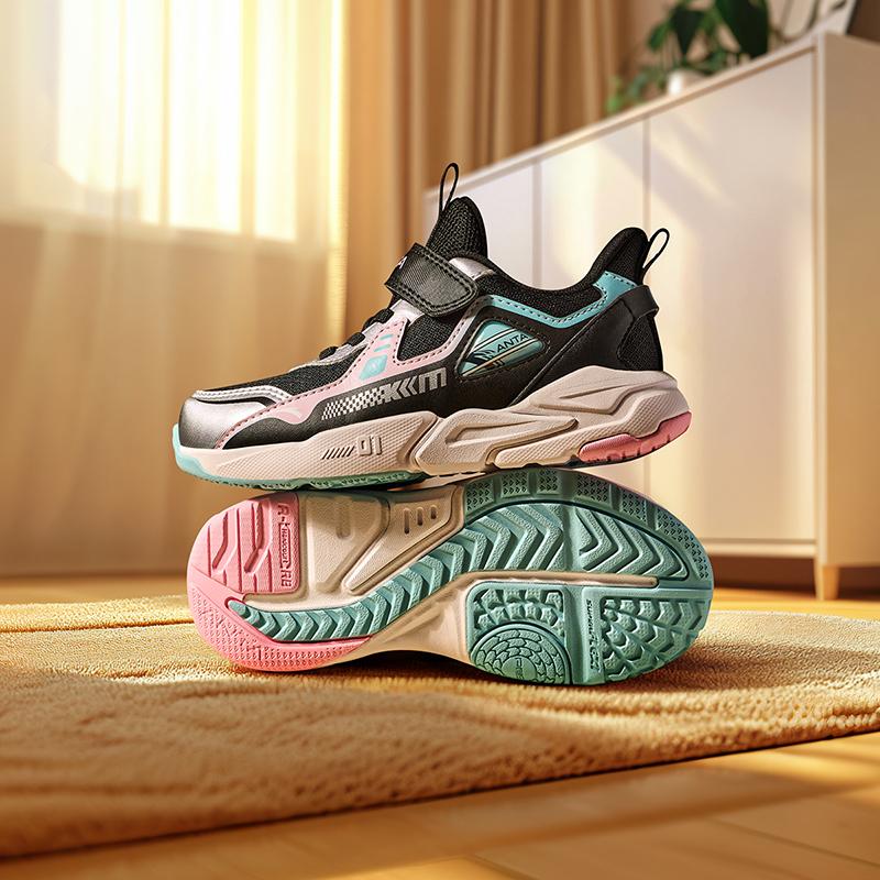 Anta Kids Trendy Versatile Non-Slip Durable Low-Top Running Shoes Kids sneaker Black Silver A22449937-2