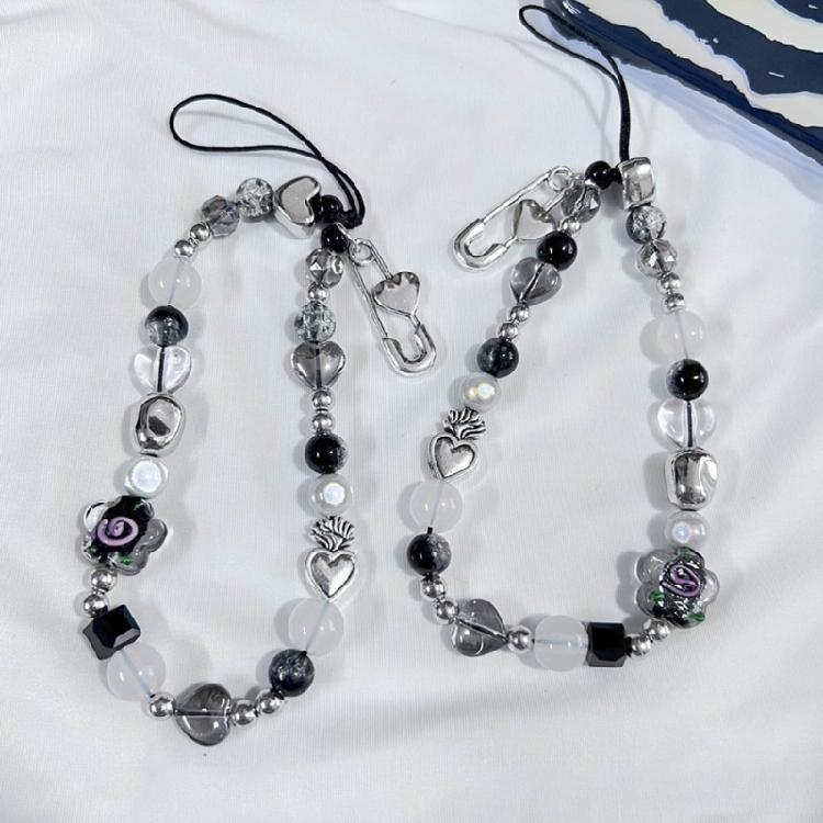 Elegant Flower Bead Pendant Accessory Y2K Heart Phone Charm Strap Hangings Charm