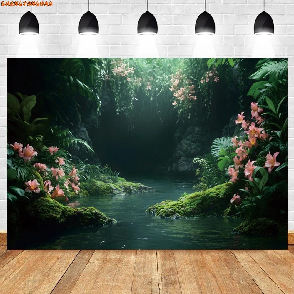 VIKAMA Misty Tropical Rainforest Tapestry Primitive Forest Plants Background Cloth Natural Forest Style Living Room Decoration