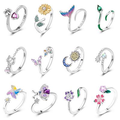 Verstellbare Ringe Kupfer Meerjungfrau Flügel Drache Sonnenblume Tulpe Offene Ringe Für Frauen Weiblich Original Verlobungsschmuck
