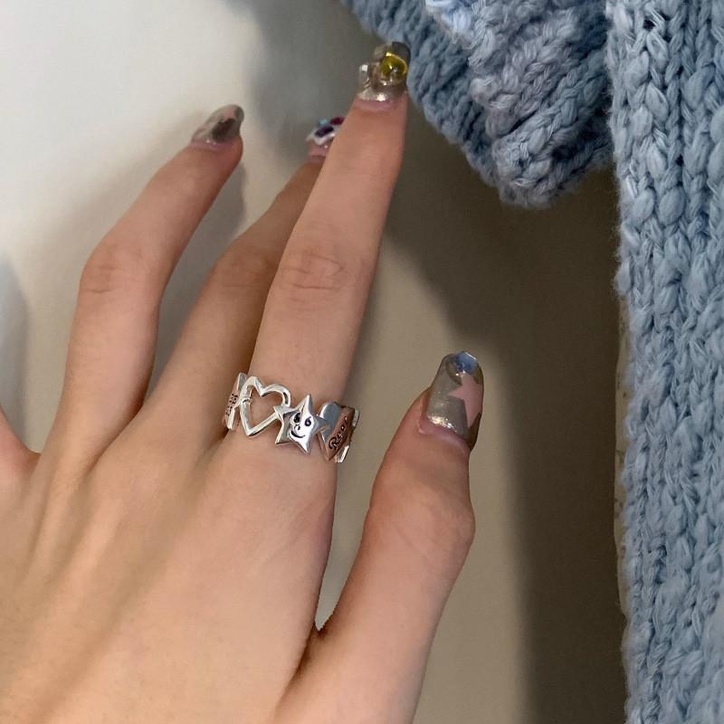 Trendy Geometric Open Adjustable Ring For Women Featuring Charming Star Motif