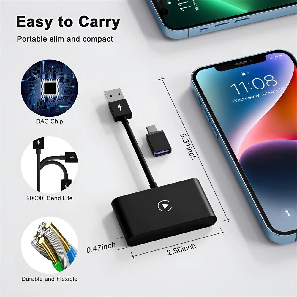 Wireless CarPlay Adapter for Wired To Wireless Iphone Auto Dongle BT5.0 2.4G&5G WiFi with USB C OTG Converter for IOS