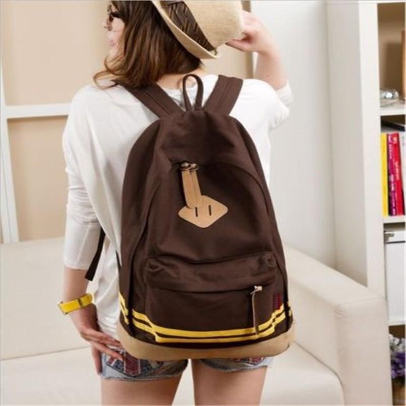 Canvas Backpack For Women With Striped Pattern And Padded Laptop Compartment For School Use