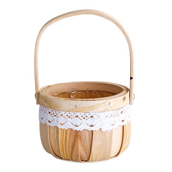 Flower Basket, with Lace Decor, Hand-Woven Wicker Rattan Flower Basket, Wood Portable Floral Gift Basket