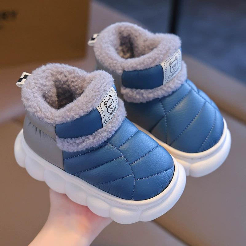 Winter Children's Bag Heel Shoes for Boys and Girls Warm and Plush PU Waterproof Baby Shoes for Small and Medium-sized Children