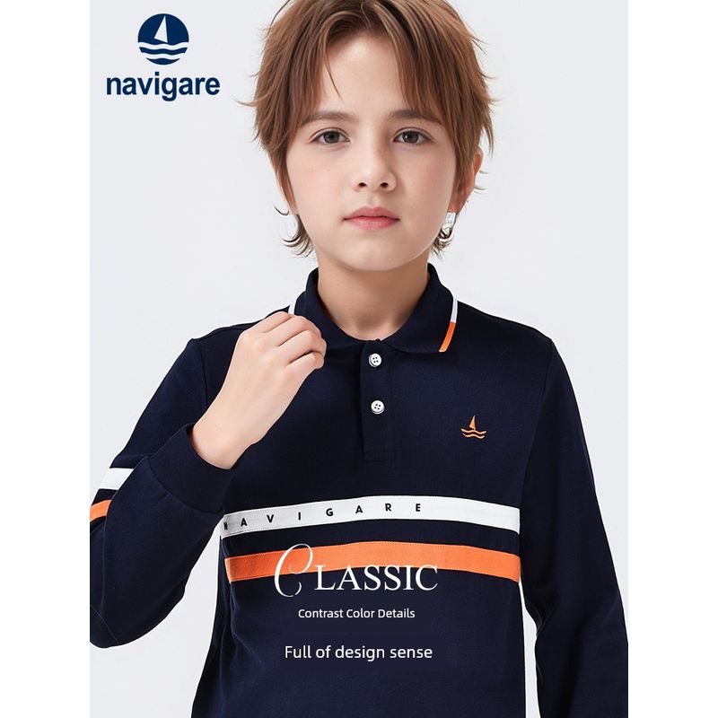 Navigare Italian Small Sailboat Kidsren's Polo Shirt 2026 Spring New Boys' T-Shirt