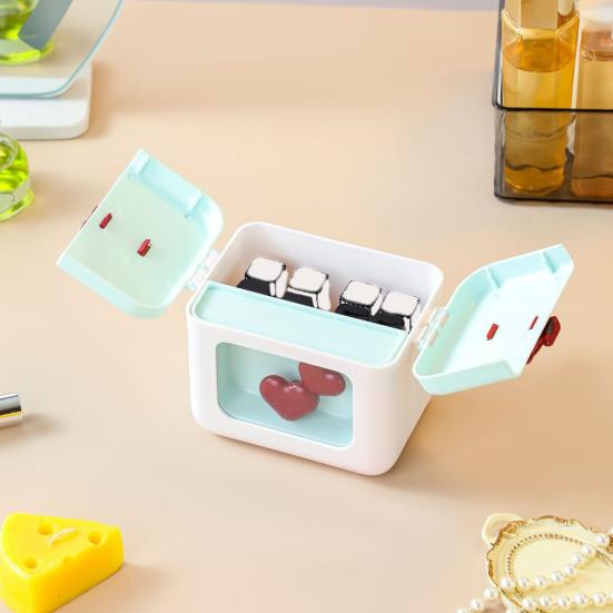 Yousheng Cute Lipstick Storage Box Small Makeup Case with Bowknot Lid Red Hearts 8 Slots Cosmetic Organizer for Lip Rouge Lip Balm Nail Polish