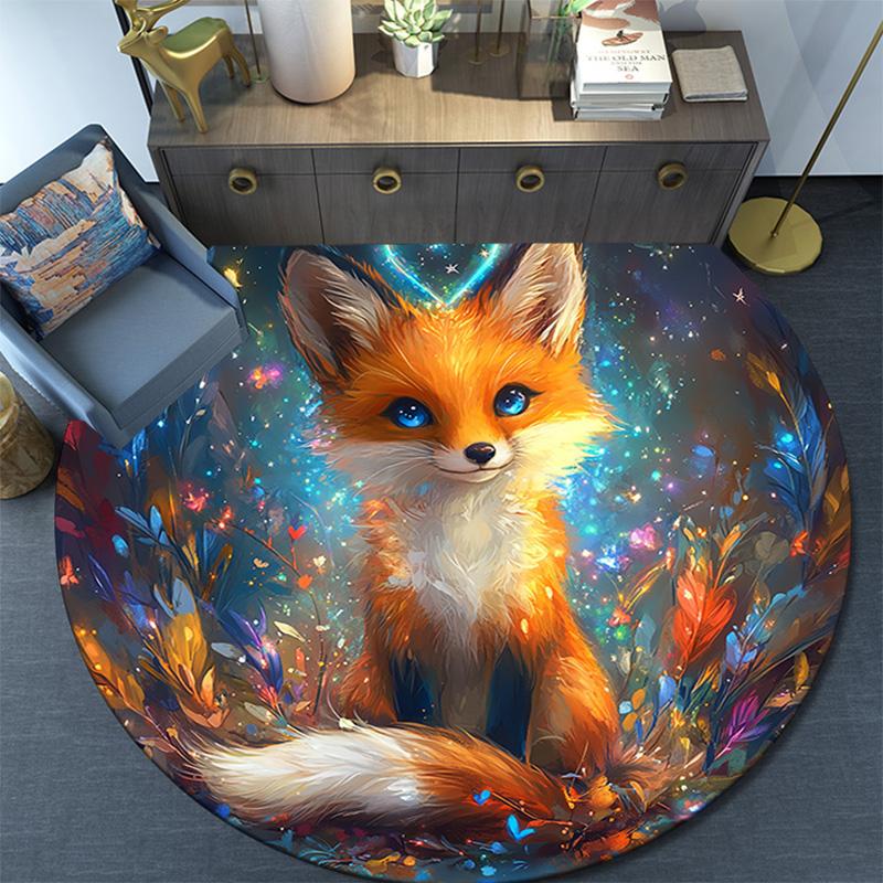 Magical Fox Round Area Rug,Carpet Rug for Living Room Bedroom Sofa Playroom Decor,Non-slip Floor Mat