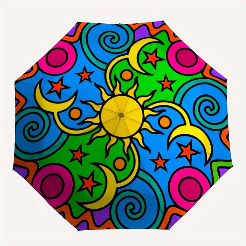 

1pc Sun Moon Stars MandalaAutomatic Folding Umbrella, Portable & Foldable Design with 8 Ribs, Casual Outdoor Accessory yy250804239