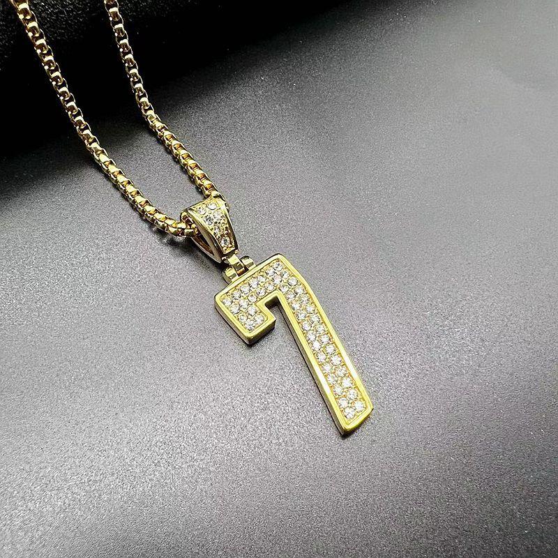 European and American Fashion and Exquisite, Vacuum Gold-plated Point Diamond No. 7 Digital Pendant Necklace 2026 60CM