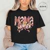 Floral Coquette T-Shirt,Pink Bow Tee Floral Mama T-Shirt for Women Vintage Retro Mama Shirt Wildflowers Mama Women's Clothing