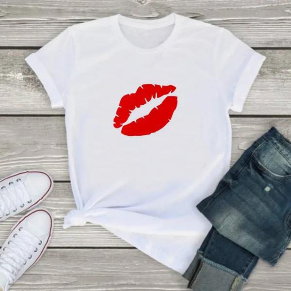 Sexy Red Lip Print T Shirt Women Short Sleeve O Neck Loose Tshirt Summer Women Tee Shirt Tops Camisetas Mujer