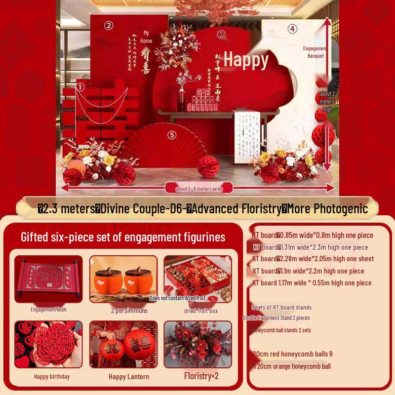 Chinese Wedding Engagement Backdrop Set with Heightened KT Board and Decor