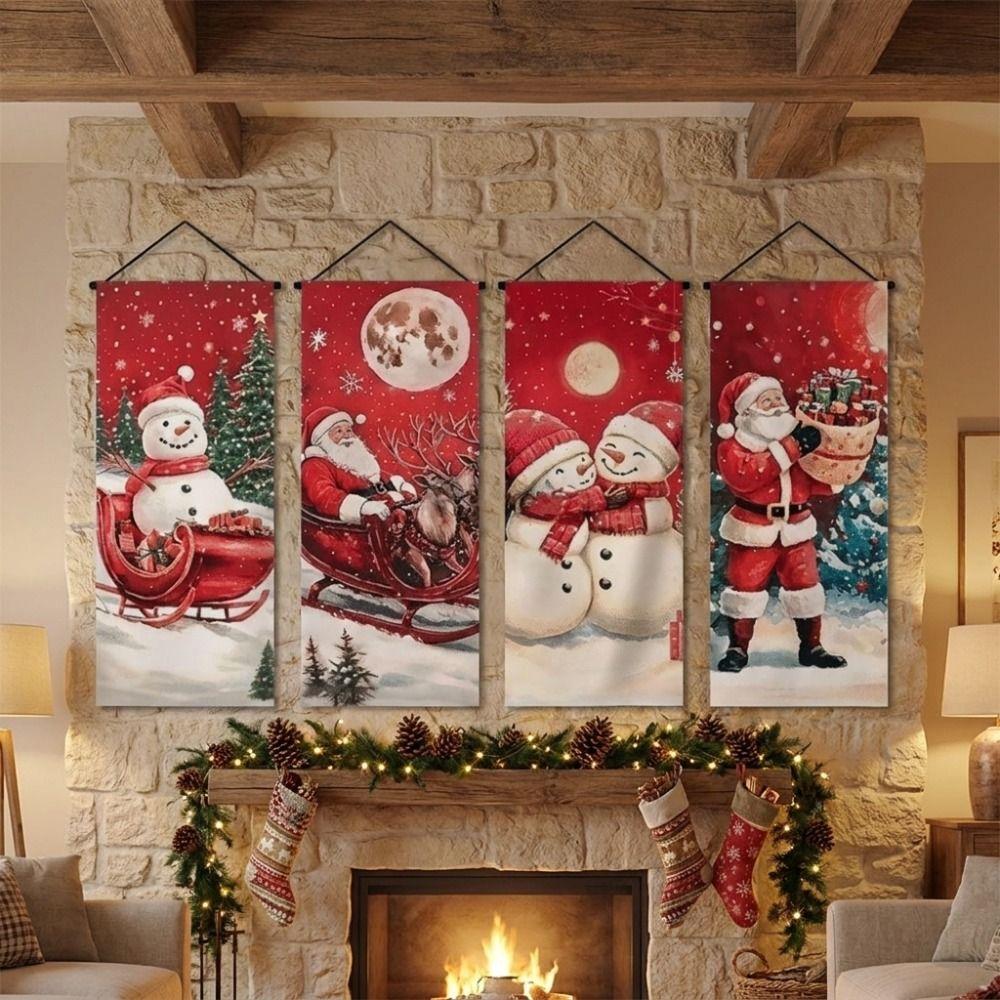 4pcs 2D Flat Christmas Flag Banners Snowman Xmas Decoration Indoor Decoration