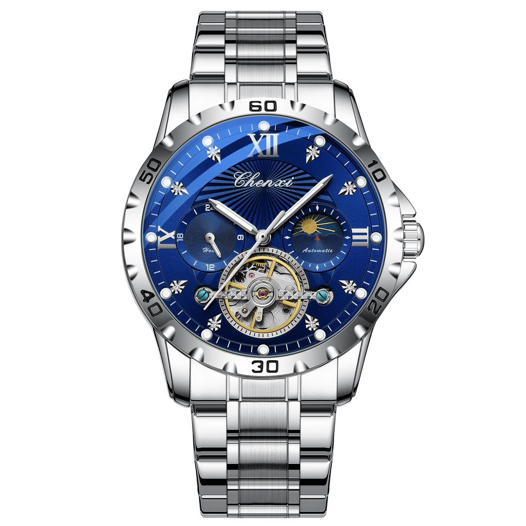Men' s Watches Fashion Automatic Self- winding Mechanical Watch for Man Sapphire Mirror Moon Phase