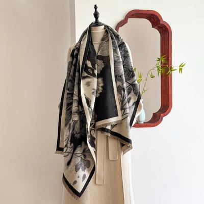 Luxury Women'S Winter Cashmere Scarf - Floral Printed Tasseled Pashmina Shawl Wrap, Bandana & Poncho