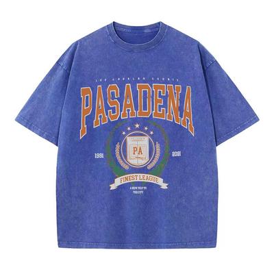 Camisetas de Algodón Lavado de Verano para Mujer Diseño Pasadena Finest League Estampado Tops Sueltos Desgastados Cuello O Ropa de Calle