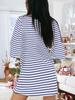 Women's Cotton Striped Mini Dress 3/4 Sleeve Loose Fit with Side Pockets