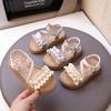 Kids Beach Shoes Open Toes Sweet Folds Children Princess Shoes Beading Elegant 2025 Summer New Girls Sandals Hook&loop