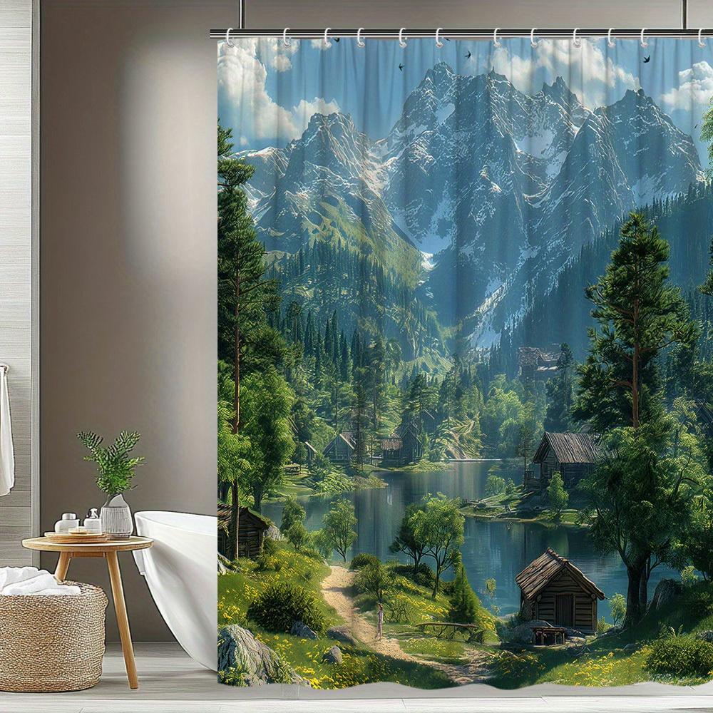 

1Pc Mountain Landscape Shower Curtain Natural Scenery Shower Curtain Polyester Fabric Bathroom Decoration Contains 12 Hooks 70. W60H190(CM)-1 Pcs