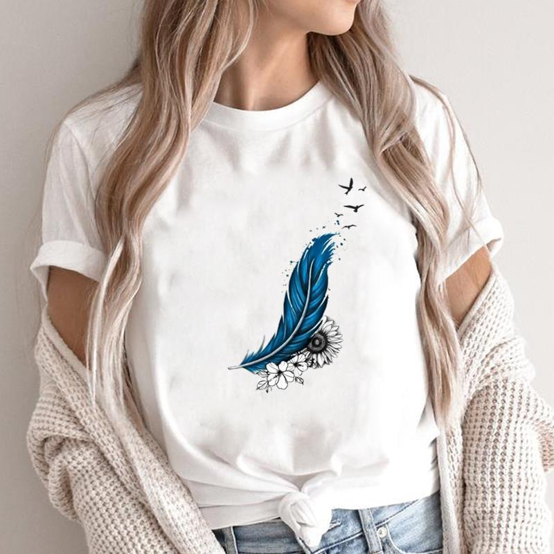 

(Азиатский размер) Одежда с коротким рукавом акварельный милый тренд 90-х Принт Женская Повседневная Мода Футболка Женский Топ Графическая Футболка S