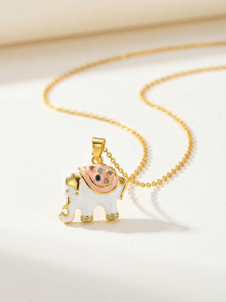 Cute Talisman Elephant Pendant Necklace for Women Girls Zircon O-Chain Necklaces Lucky Charms Elephant Accessories Gifts
