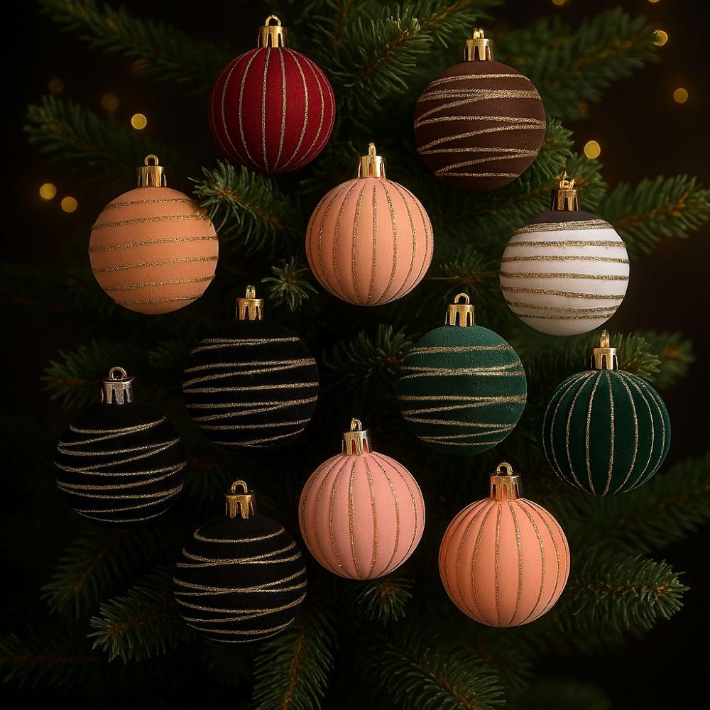 Flocking Christmas Color Balls Hanging Christmas Snowflake Hanging Balls  Party Decor