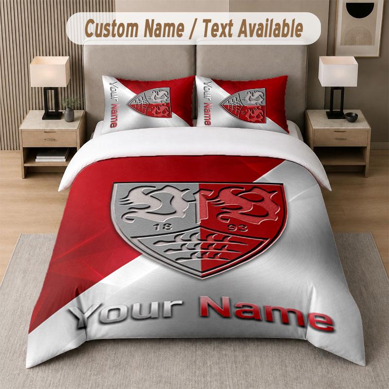 Custom Bedding Set VfB Stuttgart FC Pattern, Print Name Text 1 Duvet Cover Plus 2 Pillowcases Home Textile