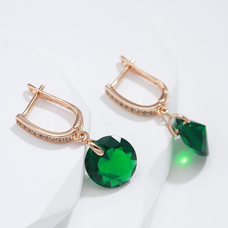 New Green Natural Zircon Long Earring For Women Fashion Simple Fine Jewelry Rose Gold Round Dangle Earring Accessories