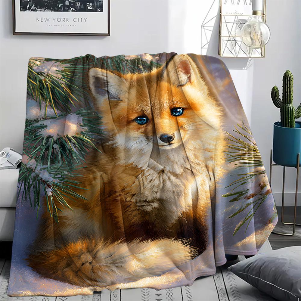 Fox Print Flannel Blanket, High quality Comfortable for All Seasons, Home Decor, Warmth and Comfort, Perfect for Christmas Gifts
