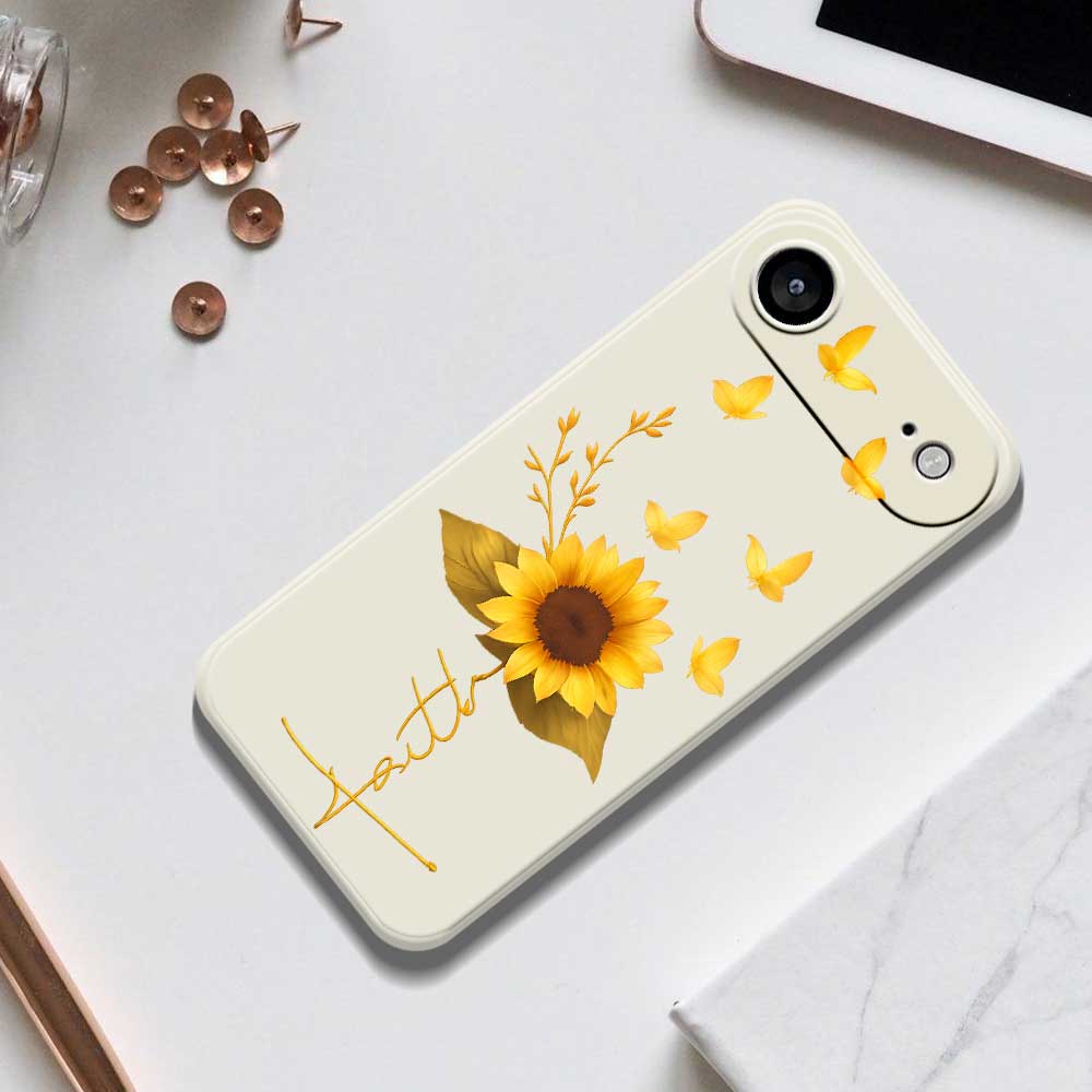 For iPhone 17 Air Case Golden Butterfly Sunflower Pattern Printing Straight Edge TPU Phone Back Cover