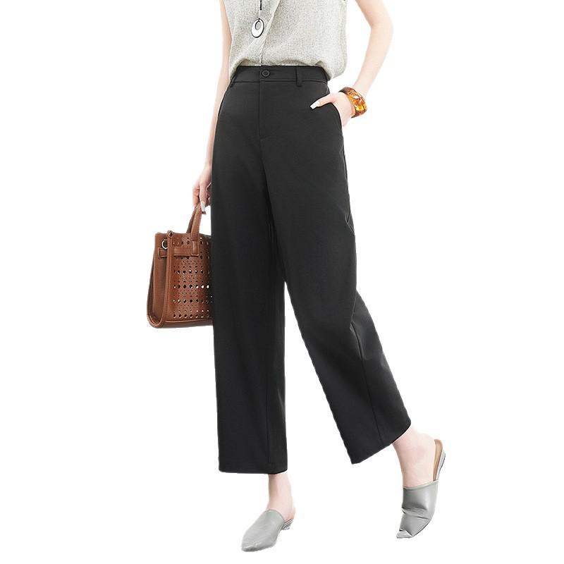 Khaki High-Waisted Wide-Leg Suit Pants for Women - Spring/Summer Slimming Petite Fit