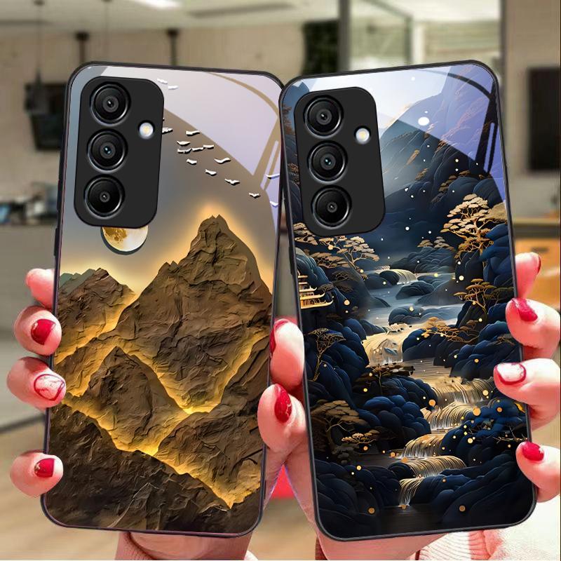 Jubao Beckenwasser für Samsung Galaxy A15 5G 54 4G 51 50 24 35 90 71 12 51 53 52S 80 22 34 Schwarz Gehärtetes Glas Handyhülle