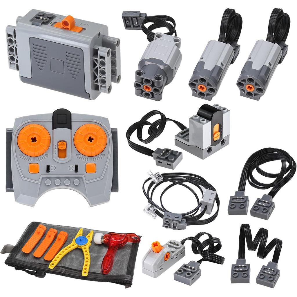 O Conjunto AIMATRIX Power Functions inclui motores ML, um controle remoto, um receptor IR, um interruptor e um cabo de extensão, tornando-o um motor Technic