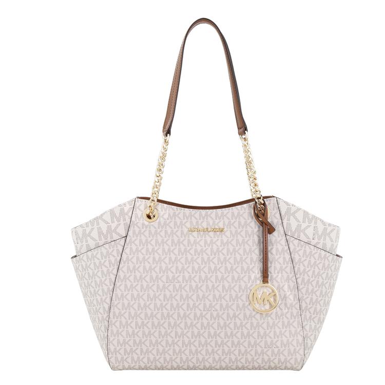 Michael Kors MK Pratt Logo Uzavírání na zip Potahovaná plátěná taška Tote Nákupní taška Přes rameno Crossbody Kabelka Velká dámská tote 35S4GTVT3B-VANILLA