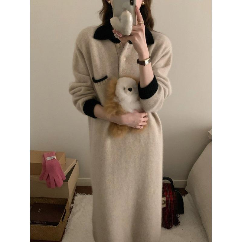 

Высококачественное зимнее вязаное платье женское осенне-зимнее офисное, с чувством дизайна, в ленивом стиле, модная юбка-свитер XL хаки