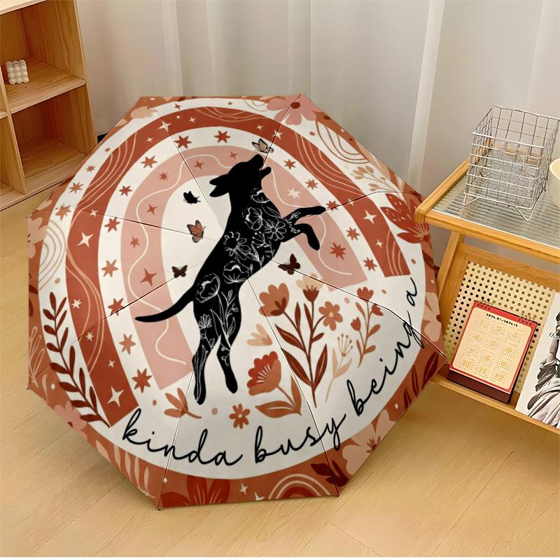 

Festive Dog by Christmas Tree Printed umbrella windproof folding umbrella portable sun and rain umbrella suitable for gifting