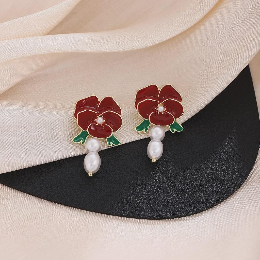 Silbernadel Retro Kamelie Perlenohrringe: Französischer Waldstil, Leichter Luxus, High-End-Mode für Frauen