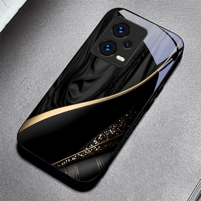 Silk Golden Line Black Glass Phone Case For Redmi Note 10 11 Pro+ 12 13 14 (Global) 14 Pro 5G (India) K60 Ultra 13C 14C Cover