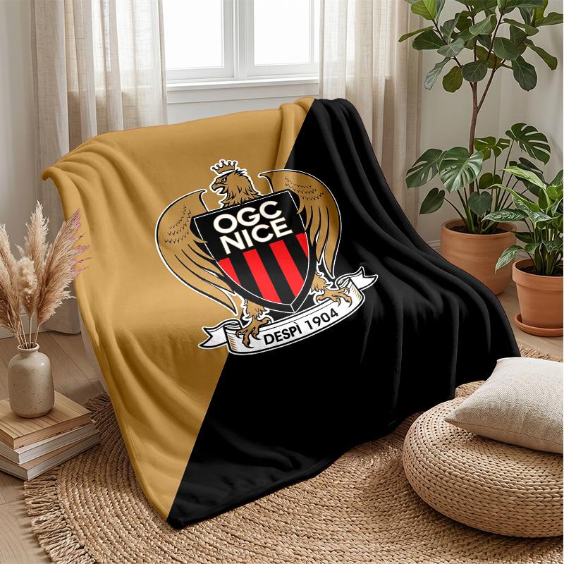 OGC Nice FC Weiche Flanell-Fleece-Decke Leichte Gemütliche Warme Überwurfdecke für Sofa Bett Heimdekoration