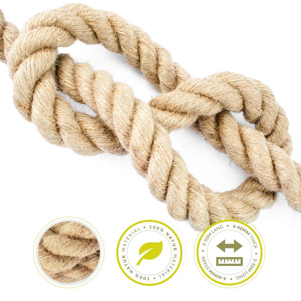 10m JUTESEIL 46mm Naturfasern Absperrseil Jute gedreht Hanf Tauziehen Handlauf